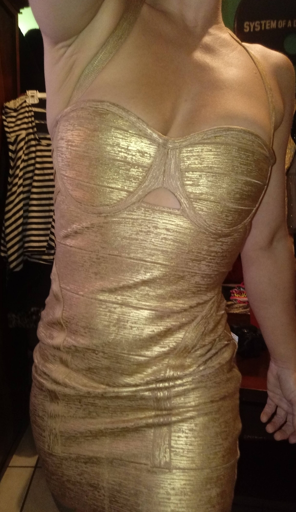 Helen Thick Gold Bandage Bustier Halter Dress